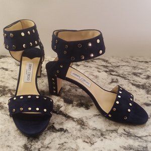 EUC - Jimmy Choo Veto 65, Navy/Gold Sandals. Size 39.5